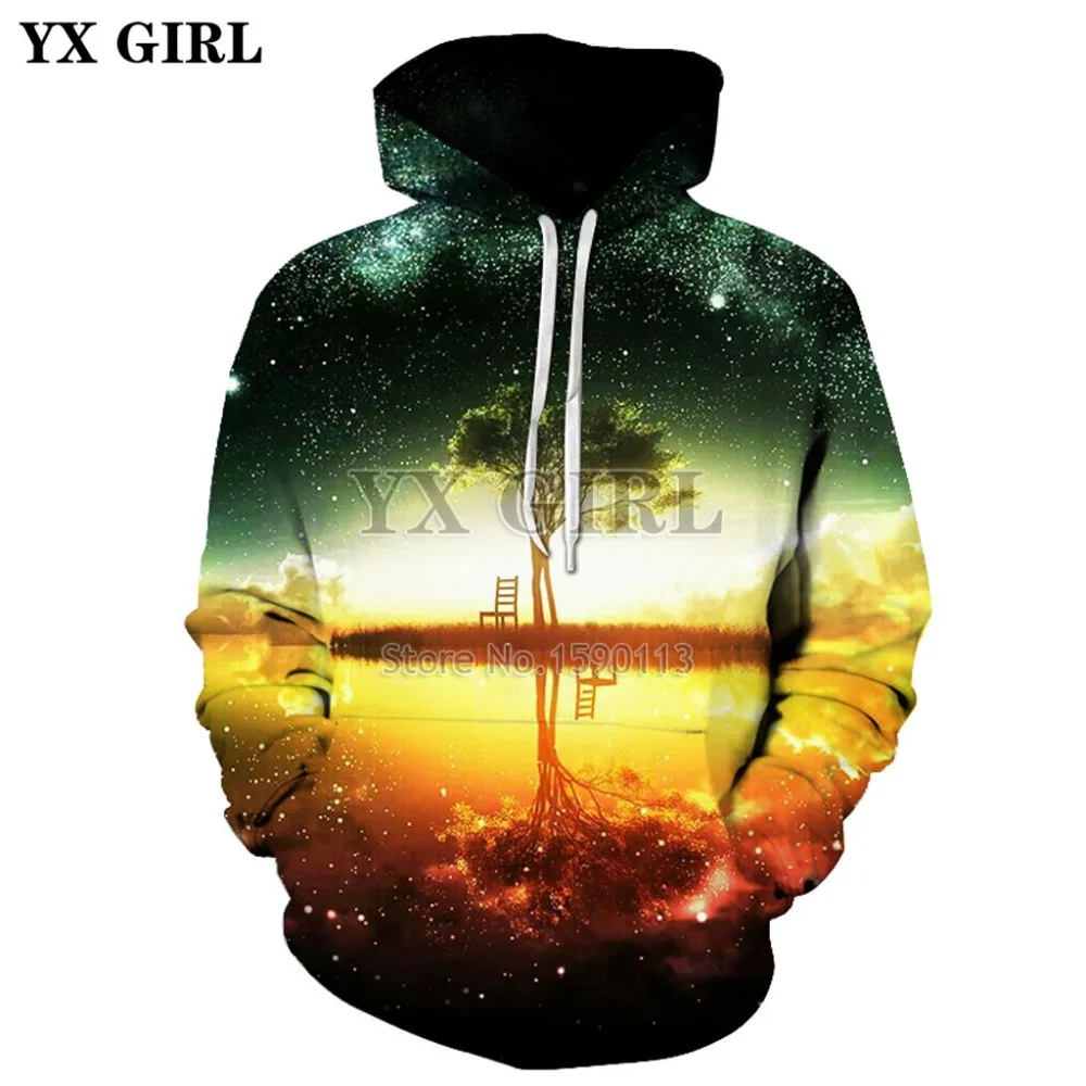 YX GIRL Nightfall Tree Printed Sweatshirts Men Women Hoodies Funny Tracksuits 3D Hoodies Male Hooded Pocket Jackets Brand