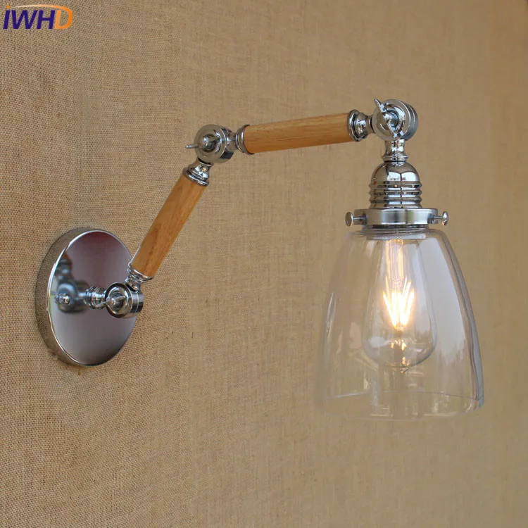 IWHD Glass Vintage Led Wall Light Up Down For Home Lighting Fixtures Wood Arandela Arm Wall Sconces Luminaire Lampara De Pared