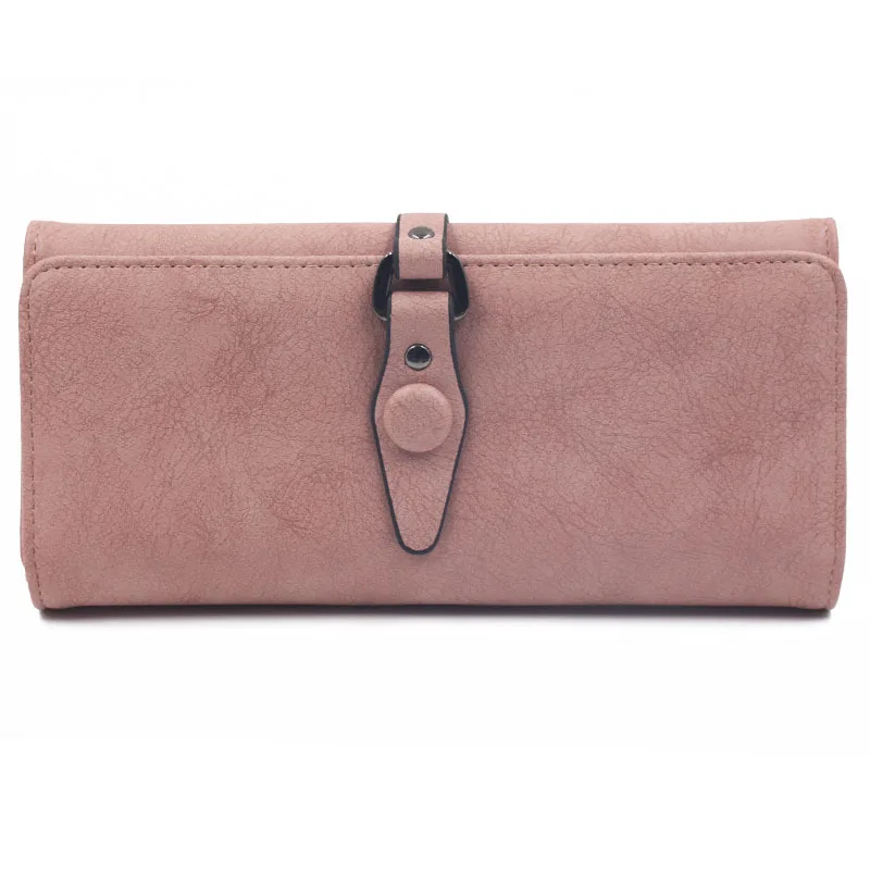 

New Lady Long Wallet Retro Matte Leather Buckle Three Fold Long Wallet Women's Hand Bag Purse Y166