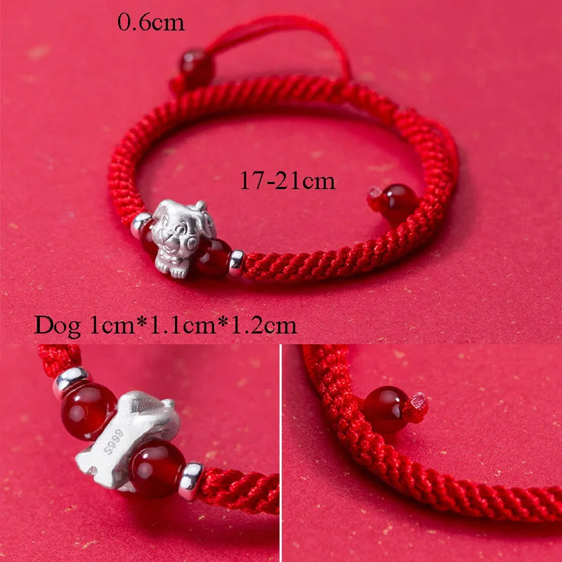 La Monada S 999 Pure Sterling Silver Chinese Zodiac Red Rope Women Bracelets Red Thread For Hand Line String Bracelets For Women