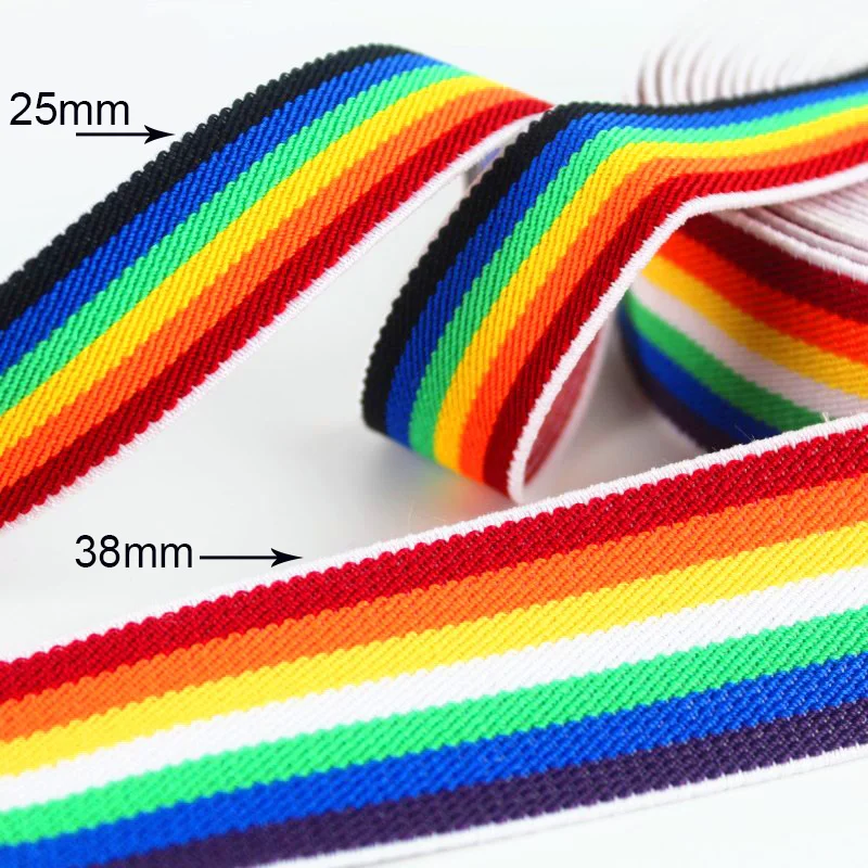 Arcobaleno Fasce Elastiche 25 millimetri 38 millimetri Cinghia di Gomma Elastica Variopinta Durevole Nastro di Cucito FAI Da TE Vestito Pantaloni