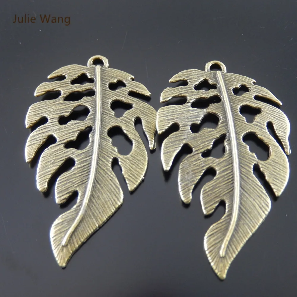 Julie Wang 5-20PCS Alloy Leaf Charms Antique Bronze Hollow Large Leaves Pendant Charms Handmade Hanging Tops Jewelry Making