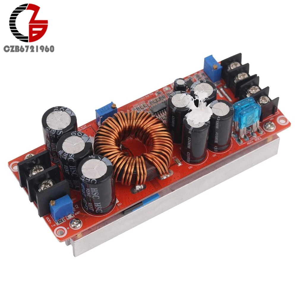 20A 1200W DC Boost Converter Step Up Power Supply 8-60V to 12-83V 24V 48V 12V Car Power Transformer Voltage Regulator Heat Sink