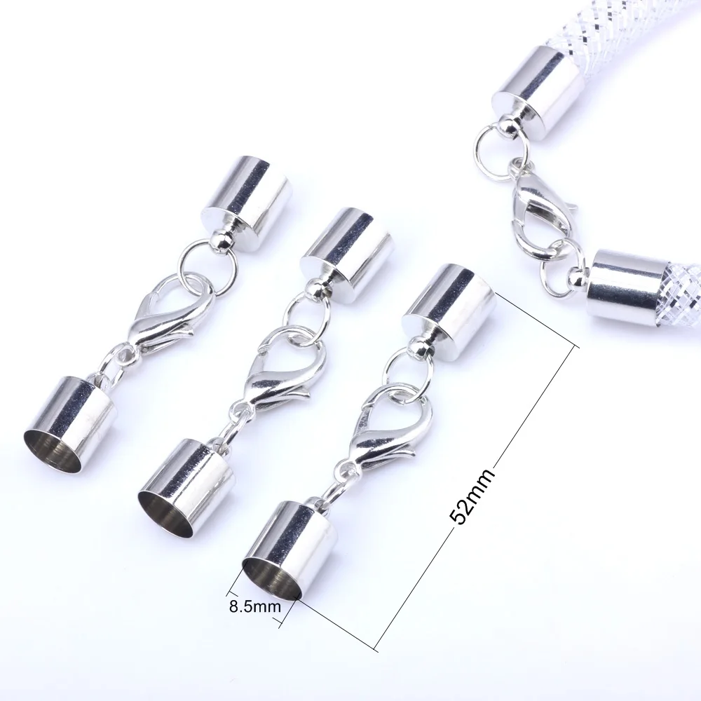

Inside 8.0mm 12pcs round leather cord crimps end caps lobster clasp terminating Fastener DIY necklace jewelry making OlingArt