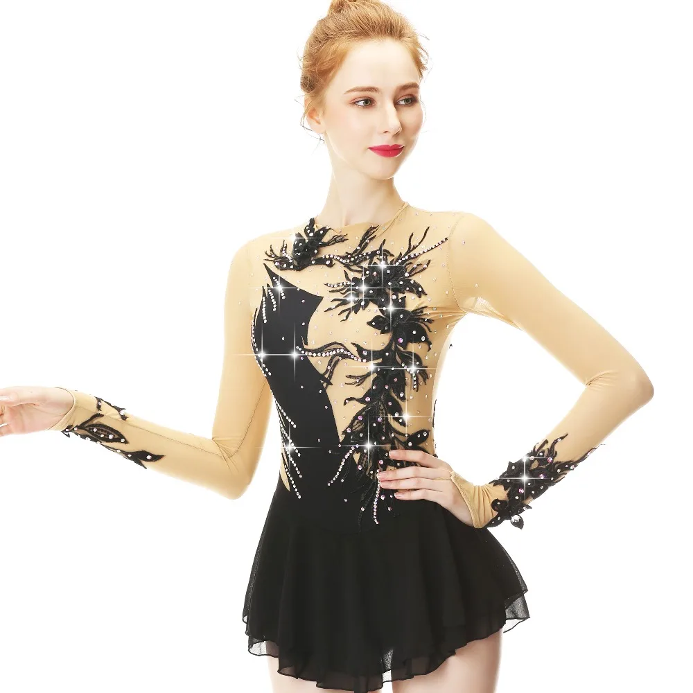 Black Figure Skating Costume Cheongsam Figure Skating Skirt Beautiful Skating Dress Girl  /Women