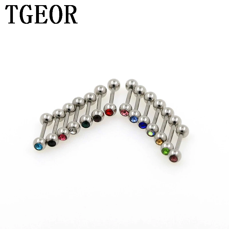 

Free shipping 100pcs 16G surgical Stainless Steel gem crystals earring mixed 14 colors barbell tragus piercing