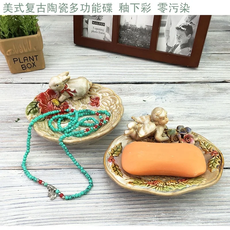 American Vintage Hot Selling Bathroom Soapbox Soap Ceramic Handmade Soap Box Holder Soap Dish