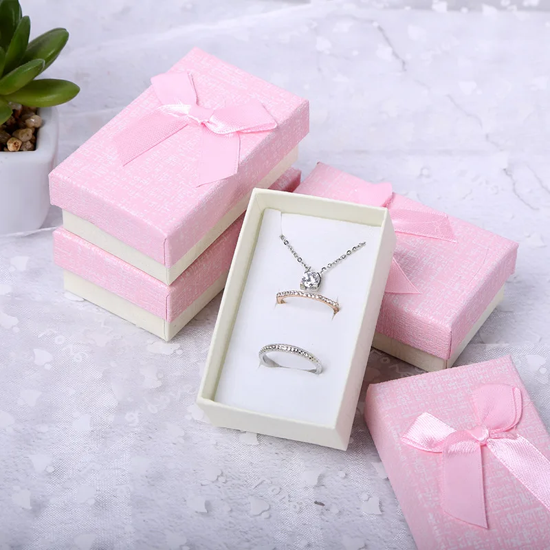 10 Pcs New 6 Color Kraft Paper Necklace Earring Boxes With Bow Vintage Design Jewelry Packaging Box Display