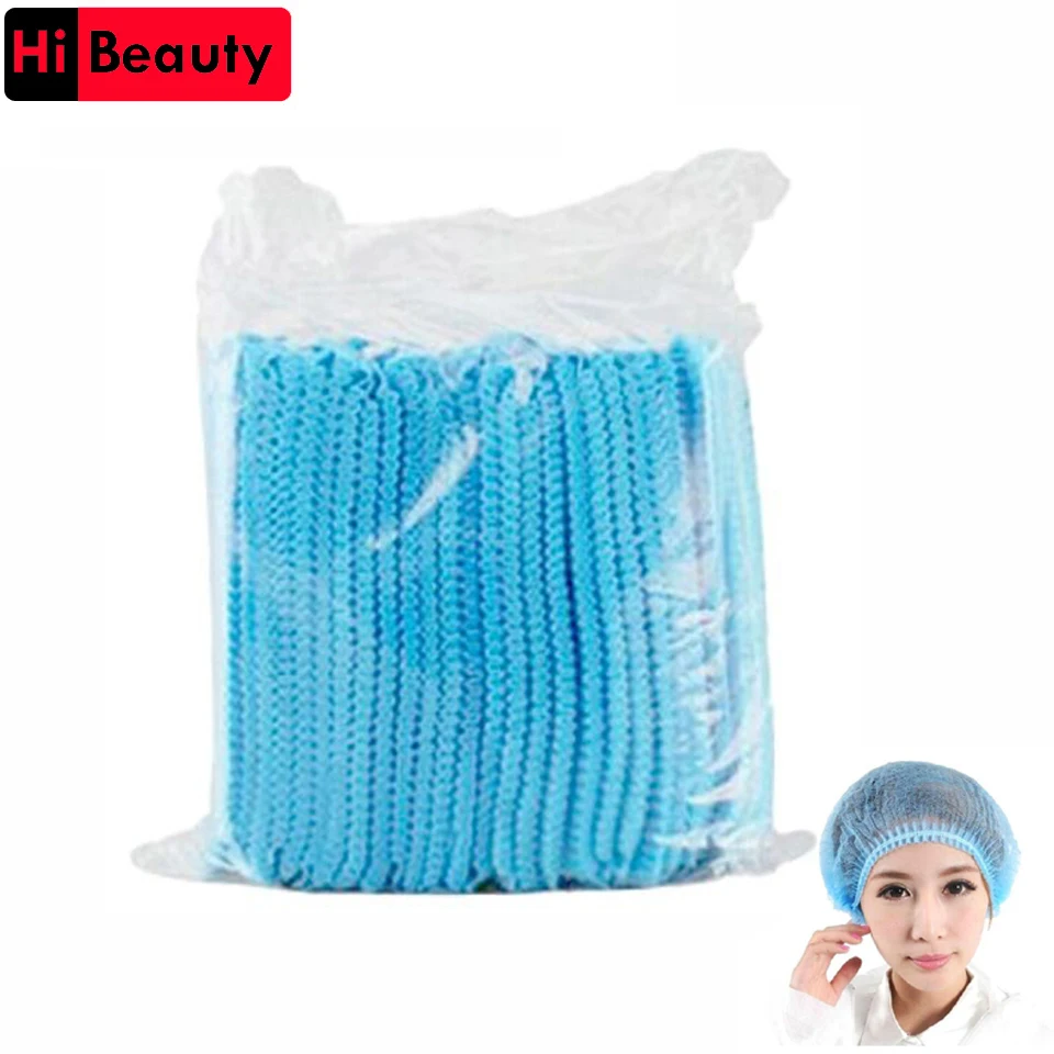 100pcs Disposable Blue Pleated Elastic Mesh Shape Non-woven Sterile Anti Dust Tattoo Hats Caps Hairnet For Semi-permanent Makeup