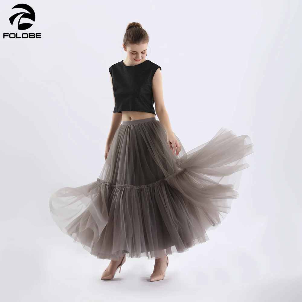 FOLOBE Elegant Ball Gown Mesh Dance Skirt Tulle Pleated Tutu Skirt Pettiskirt Women Dance Skirts Layer Short Prom Party Skirts