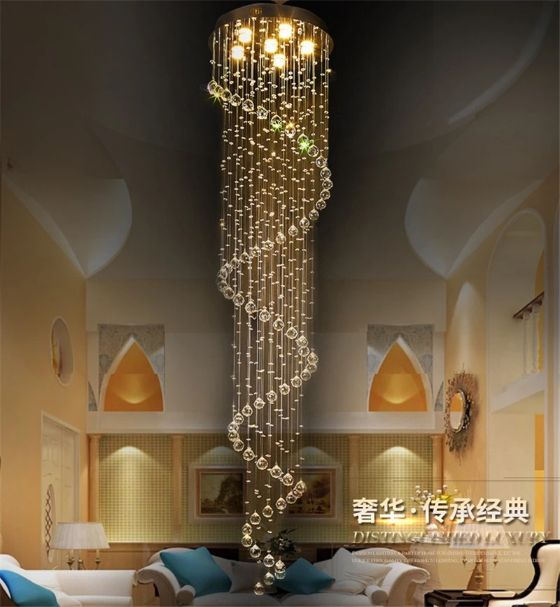 A1A9 Elegante spiraalkristallen kroonluchter, helder K9 kristal regendruppels LED-plafondlamp, chroom inbouw hanglamp voor woonkamer hal trap foyer grootte: D 50 cm h 156 cm