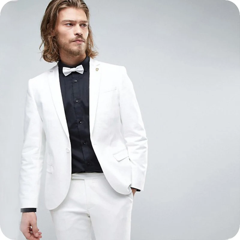 

White Mens Suits Wedding Suits Bridegroom Custom Tuxedos Slim Fit Formal Best Man Prom Blazer 2pieces Terno Masculino Costume