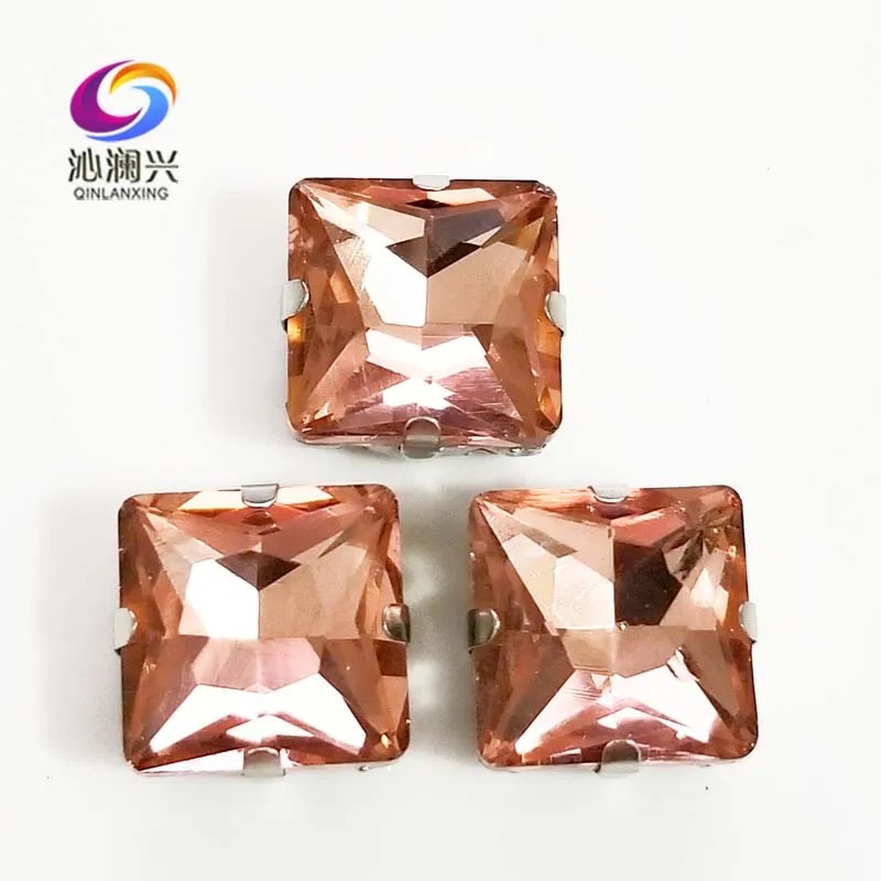 

Water red top quality Glass Crystal sew on stones,square shape claw rhinestone with holes,Diy/Clothing accessorie SWZ408