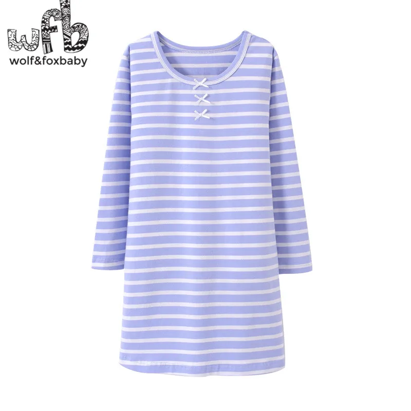 Retail 3-14 years long-sleeves cotton children\'s home wear nightdress girl kids pajamas autumn fall Spring stripped