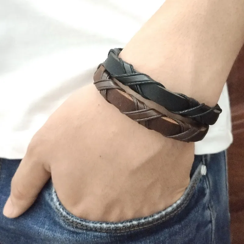 New Style! Men Charm Vintage Black Bracelet, 2018 Latest Popular Leather Bracelet, 18-26CM Adjustable Bracelet