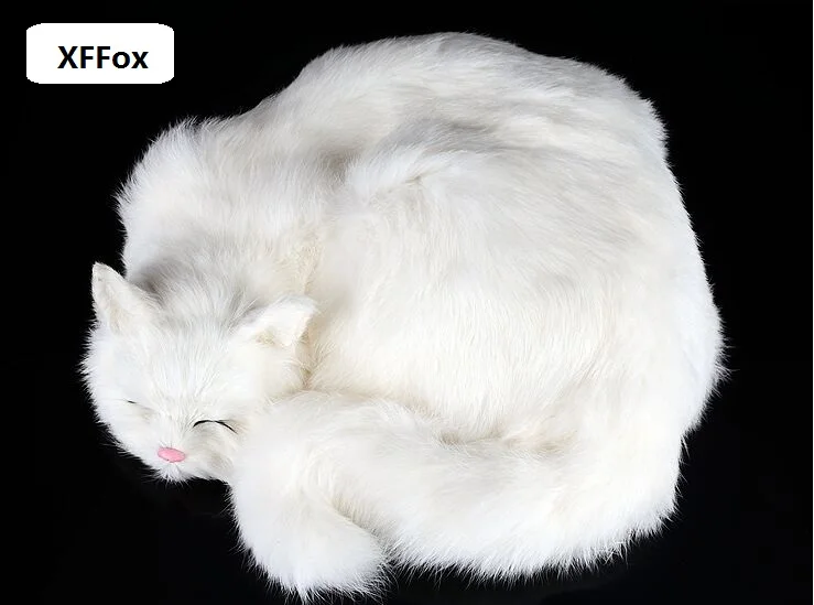 

big real life sleeping cat model plastic&furs beautiful white cat doll gift about 29x31x10cm xf1423