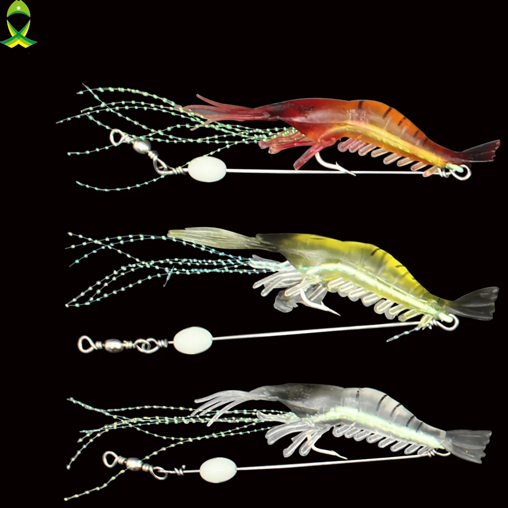 JSM silicone luminous Shrimp fishing bait Noctilucent fishing lure with swivels and built-in sharp hooks