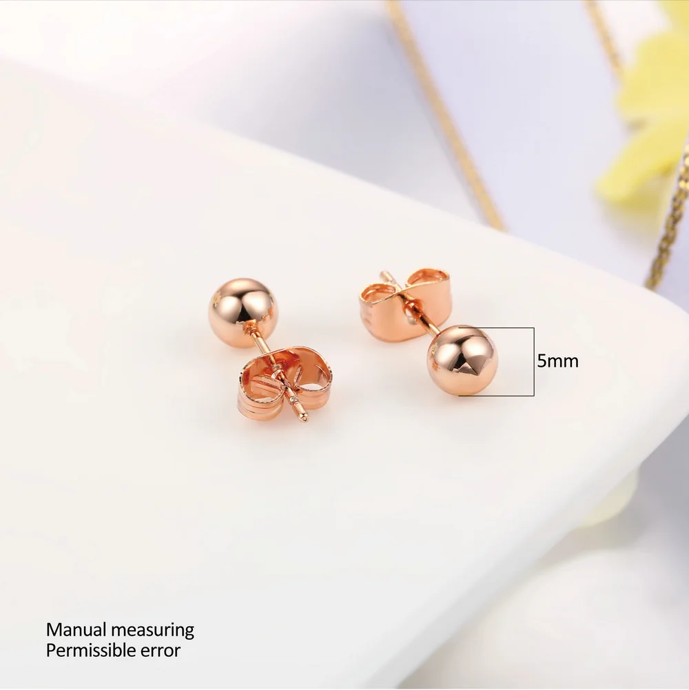 Double Fair Simple Little Metal Ball Stud Earrings For Women Men Daily Classic Rose Gold Color Ear Jewelry Wholesale DFE445M