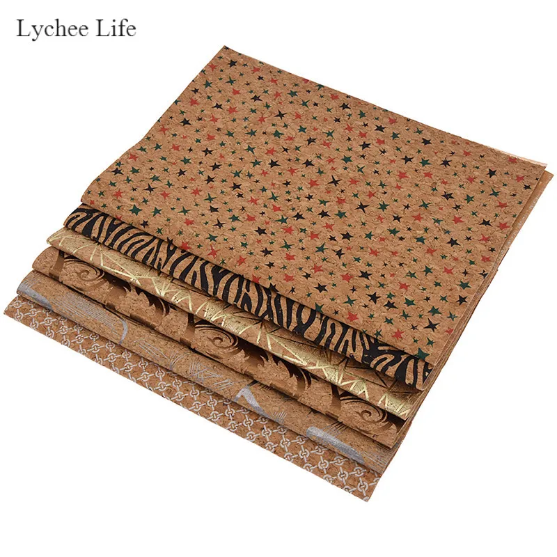 Lychee Life 16 Stile Vintage Stern Blume bedrucktes Kunstleder Stoff weicher Kork Nähen Leder für Taschen Kleidungsstück DIY Handwerk