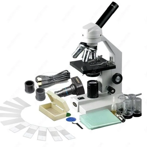 Advanced Compound Microscope-AmScope Supplies 40X-2500X Advanced Compound Microscope with USB Digital Camera & 10pc Slide Kit