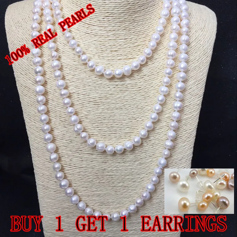 

8-9mm Pearl Size 100% Genuine Real Freshwater Cultured Long Pearl Necklace Fashion for Nice Lady Female Gift Hot Sale