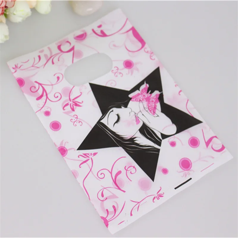 New Design 100pcs/lot 15*20cm Plastic Shopping Packaging Bags for Hair Extension with Fashion Girl