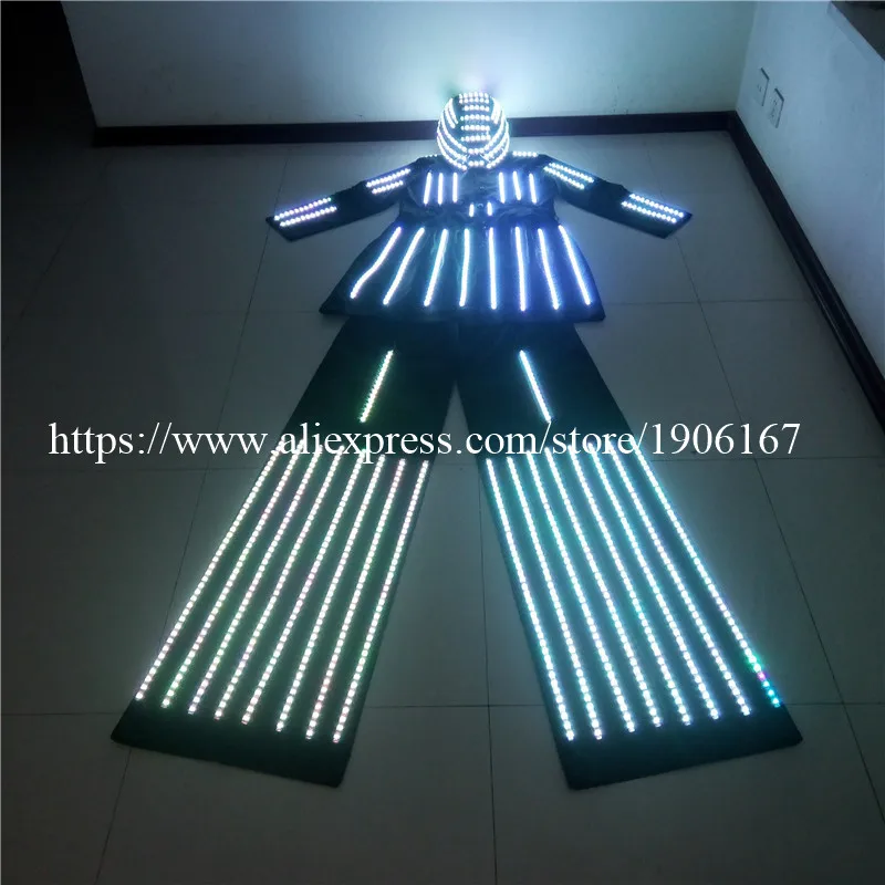 New LED Luminous Stilt Women Robot Suit With LED Helmet Growing LED Light  Kryoman Robot Stilt Costume Clothes For Women