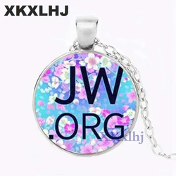 XKXLHJ JW .Org Charm Necklace Romantic Flower Jehovah's Witness Pendant Glass Photo Cabochon Pendant Men's and Women's Necklace