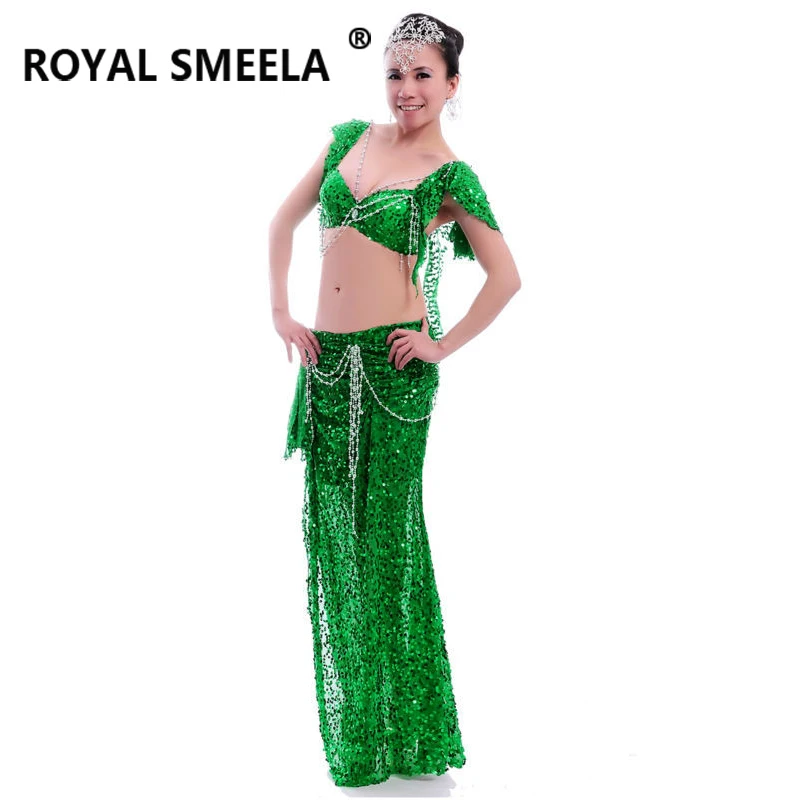 Women belly dance costume sequin dance dress belly dancing clothes dance wear shiny bling dancing bra+ maxi skirt dancer outfit