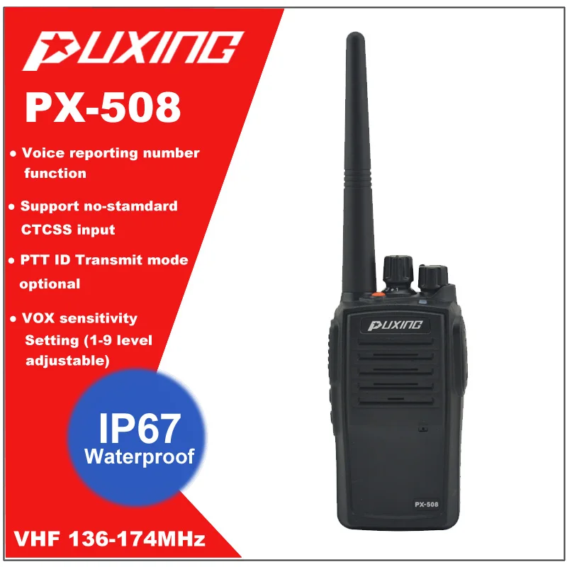 Walkie-talkie impermeable IP67, Radio a prueba de polvo, Puxing, PX-508, VHF, 136-174MHz, portátil, Radio bidireccional, transceptor FM