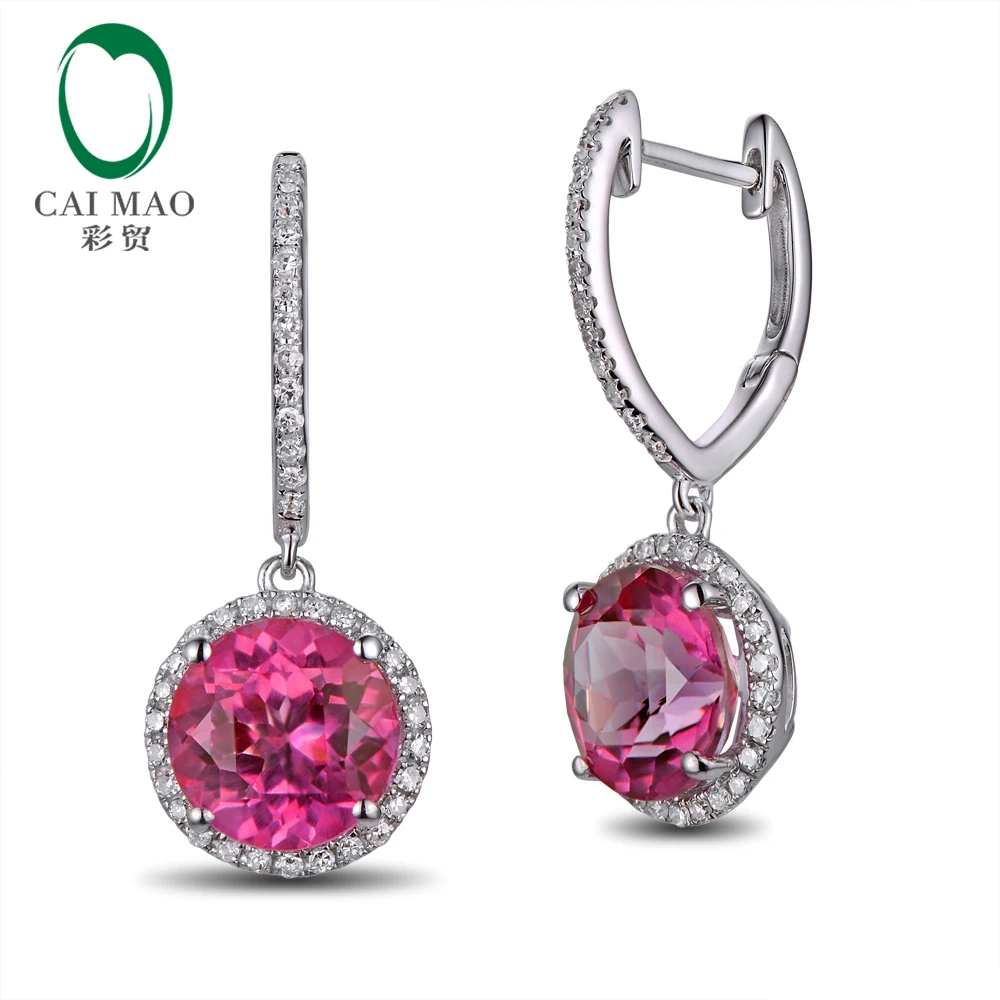 

Caimao Jewelry 4.95ct Flawless Round Topaz Earrings 14kt Gold Drop Earrings for Party free shipping