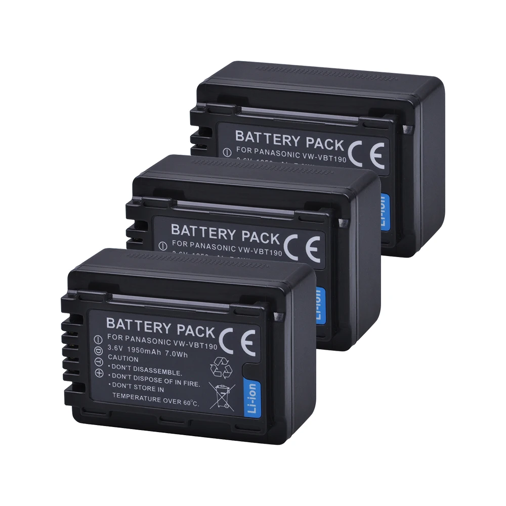 

Tectra 3pcs VW-VBT190 VW VBT190 Battery for Panasonic HC-V110 HC-V130 HC-V160 HC-V180 HC-V201 HC-V210 HC-V230 HC-V250