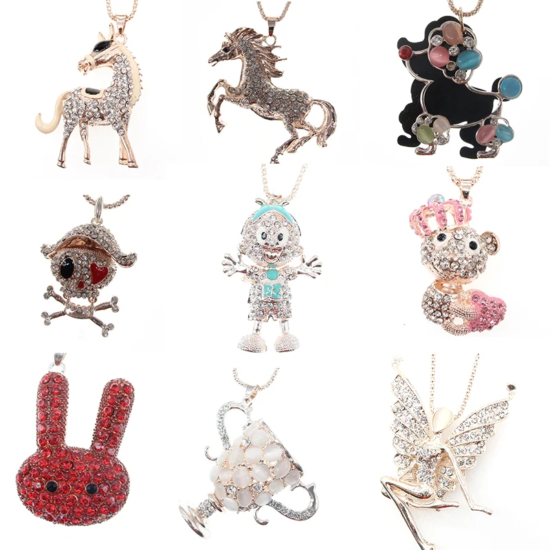 mix 9 styles lovely horse multicoour rhinestone cartoon pet dog pendant Kawaii Rabbit Animal Family Choker nacklace Jewelry