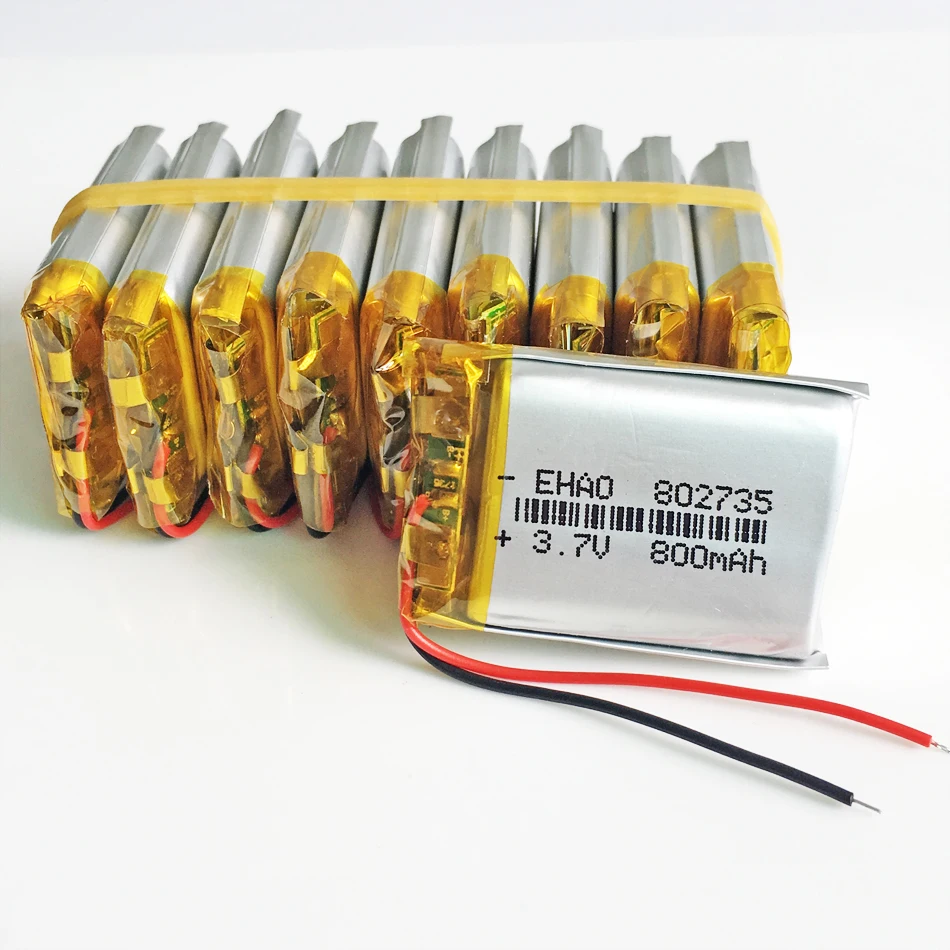 10 PCS 3.7V 800mAh Lipo Lithium Polymer Rechargeable Battery 802735 For Camera DVD E-book Bluetooth Headset Speaker Recorder