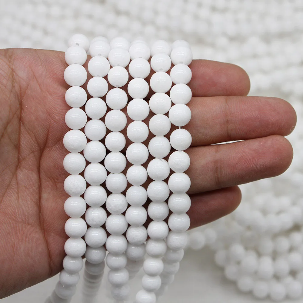 1strand/lot Natural Stone White Porcelain Jades Round Loose Spacer Beads 4 6 8 10 12 mm For Jewelry Making Findings DIY Bracelet