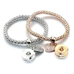 Boom life Hot selling snap button alloy popcorn chain with diamond inlaid heart pendant for women's bracelet gold silver