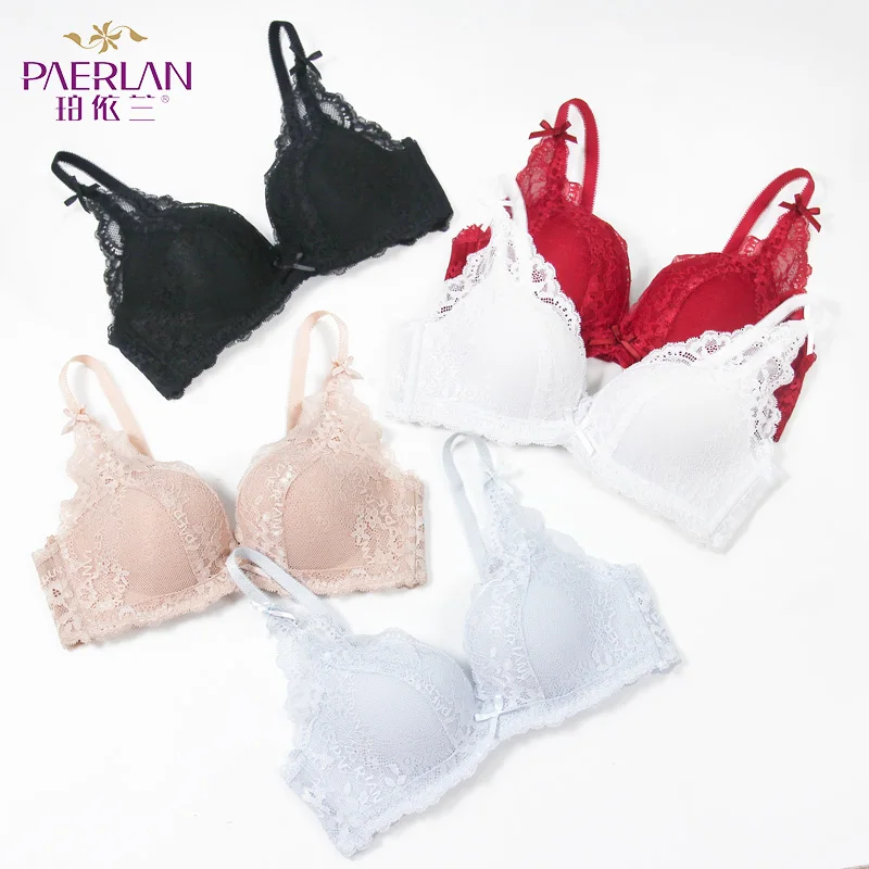 PAERLAN Thin Cup Sexy Lace Floral Bra 3/4 Cup Wire Free Small Breast Push Up Comfortable Seamless Underwear Women