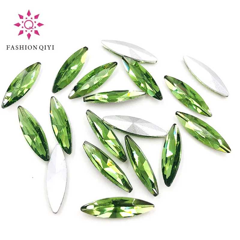 Free shipping 4X15mm Horse eye Glass Crystal Grass green pointback loose rhinestones diy nail art/phone/Clothing accessories