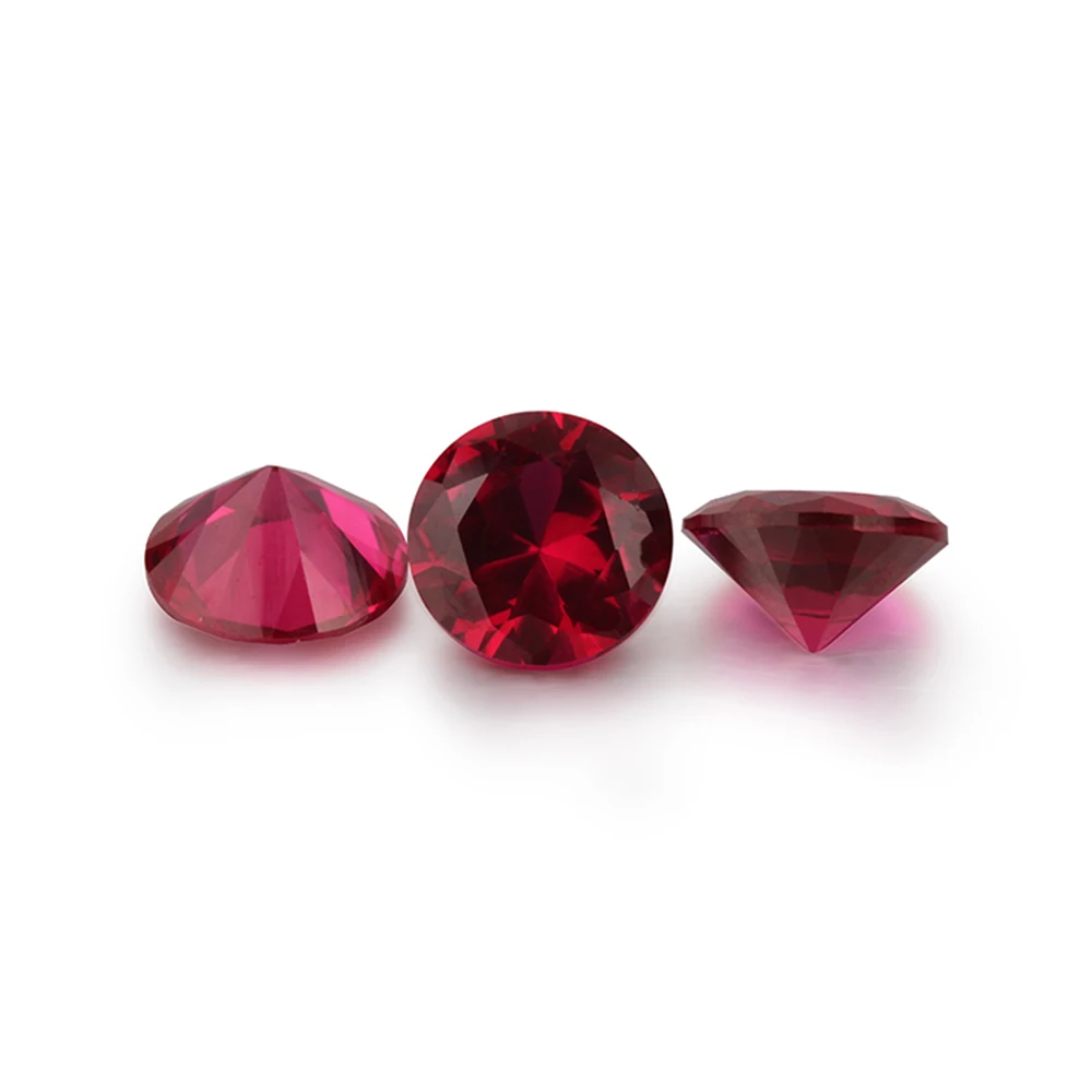 100pcs/lot 4mm-10mm Round Shape Brilliant Cut Ruby Loose Synthetic 5# Red Corundum for Jewelry