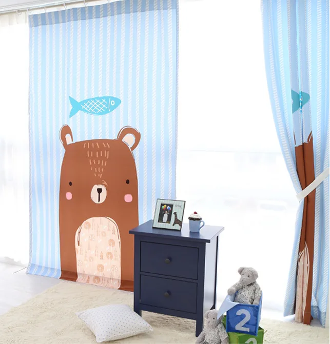 

The New 3D Digital South Korea Cartoon Curtains The Little Bear Love Fish Children Room Curtains Customized