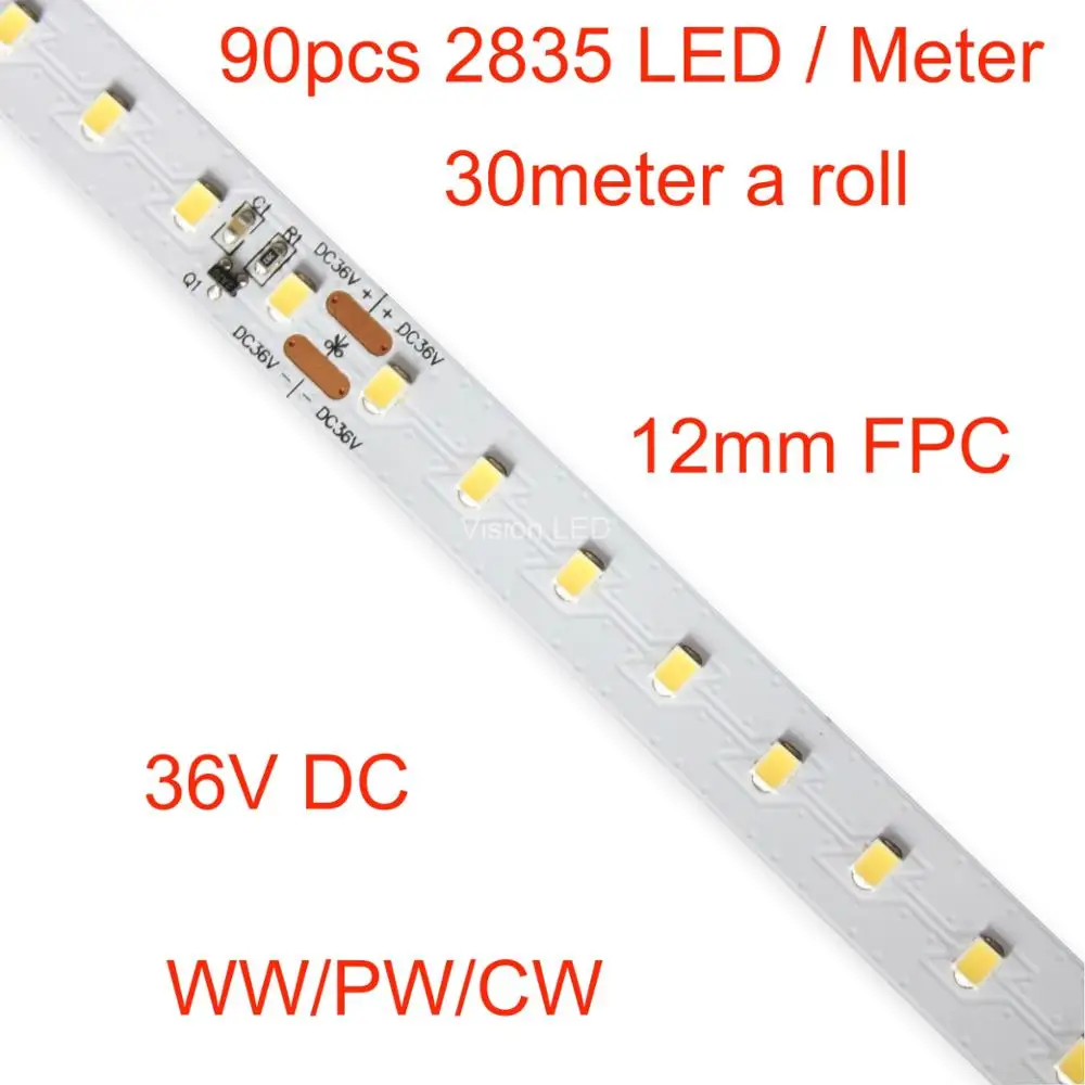 

30meter a roll, 36V Constant current LED Flexible Strip Light, 90pcs 2835 SMD LED/ Meter