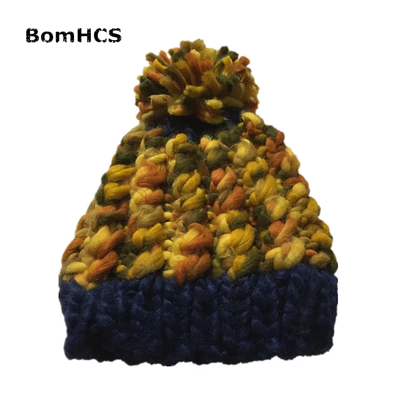 BomHCS Handmade Winter Thickened Knitted Big-belly Yarns Beanie Hats