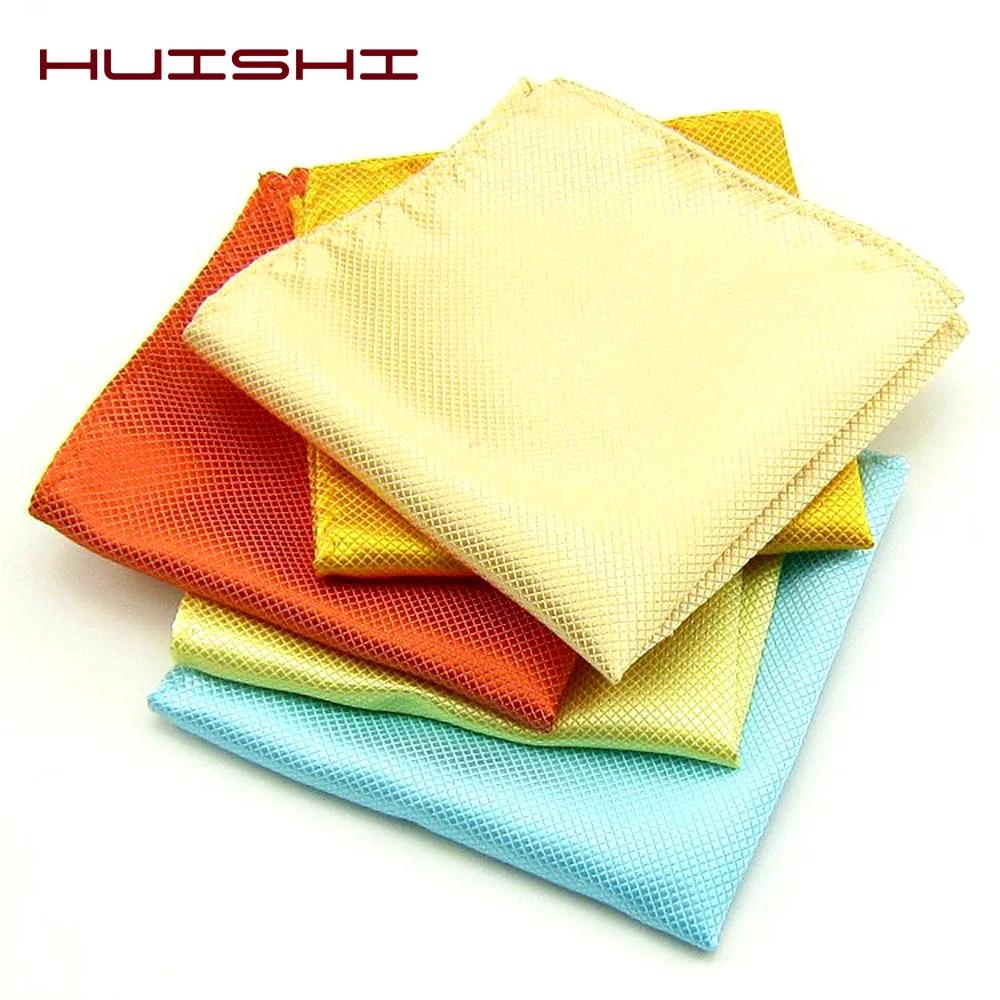 HUISHI Solid Pocket Square For Men Grid Check Handkerchief Accessories Polyester Hanky Solid Color Towel Mouchoir Black White