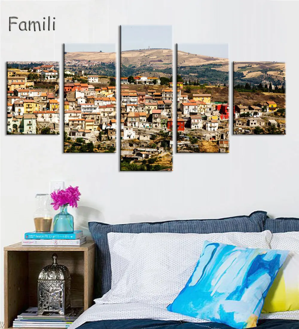 5 pieces of canvas art Rom italy night landscape on canvas HD print modern home decoration living room wall painting artwork