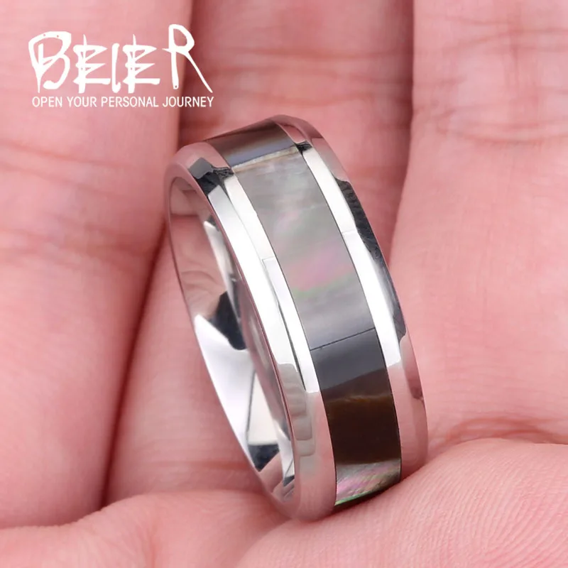 BEIER Stainless High Polished Black Stripe For Man, Steel Man\'s Wedding Fashion Jewelry Ring BR-R027