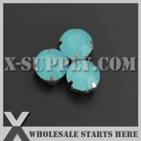 5mm Mounted H17 Teal Opal Round Pointed Acrylic Rhinestone Chaton in Silver NICKEL Sew on Setting for Shoe,Garment