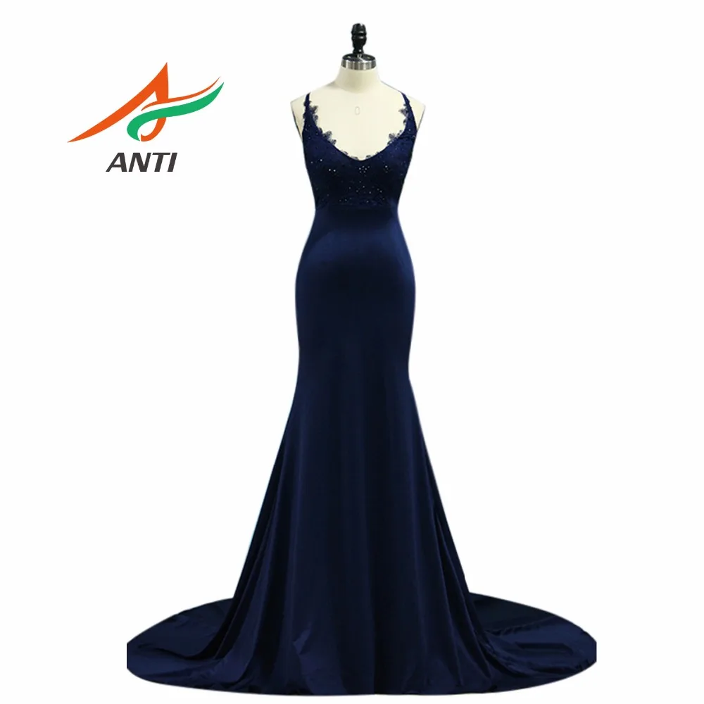 

ANTI Especially Back Criss-Cross Mermaid Evening Dress Elegant Vestido De Festa V-Neck Empire Floor-Length formal evening party