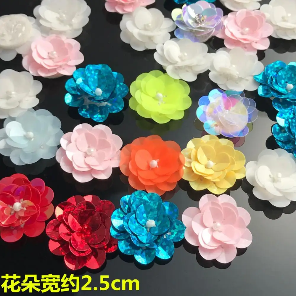 3D Handmade beaded multicolor pearl flower Sequins patch clothes bag cap flower applique