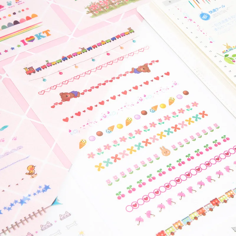 5 Sheets/Pack Kawaii DIY Dividing Lines Decoration Scrapbooking Large Stickers Transparent PVC Stationery Planner Stickers