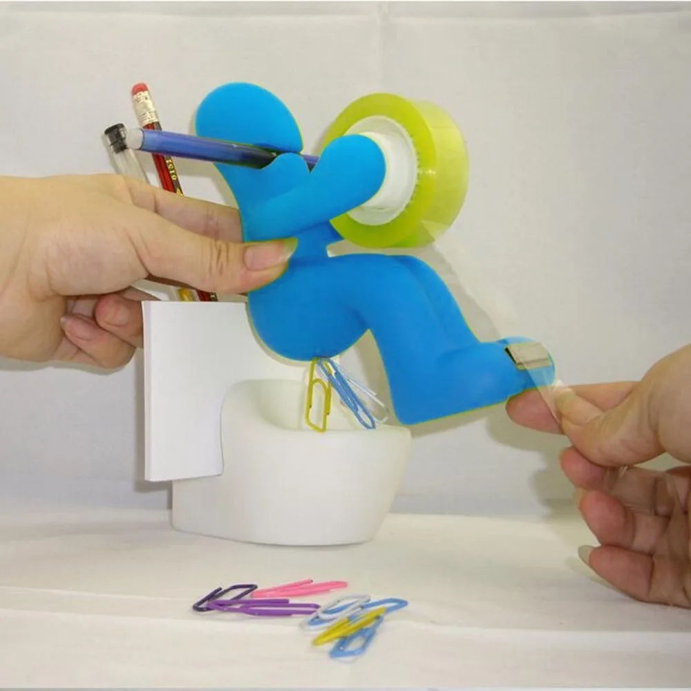 The New Blue Butt Station - Desk Accessory: Tape Dispenser Pen Memo Holder Clip Storage (blue & white)